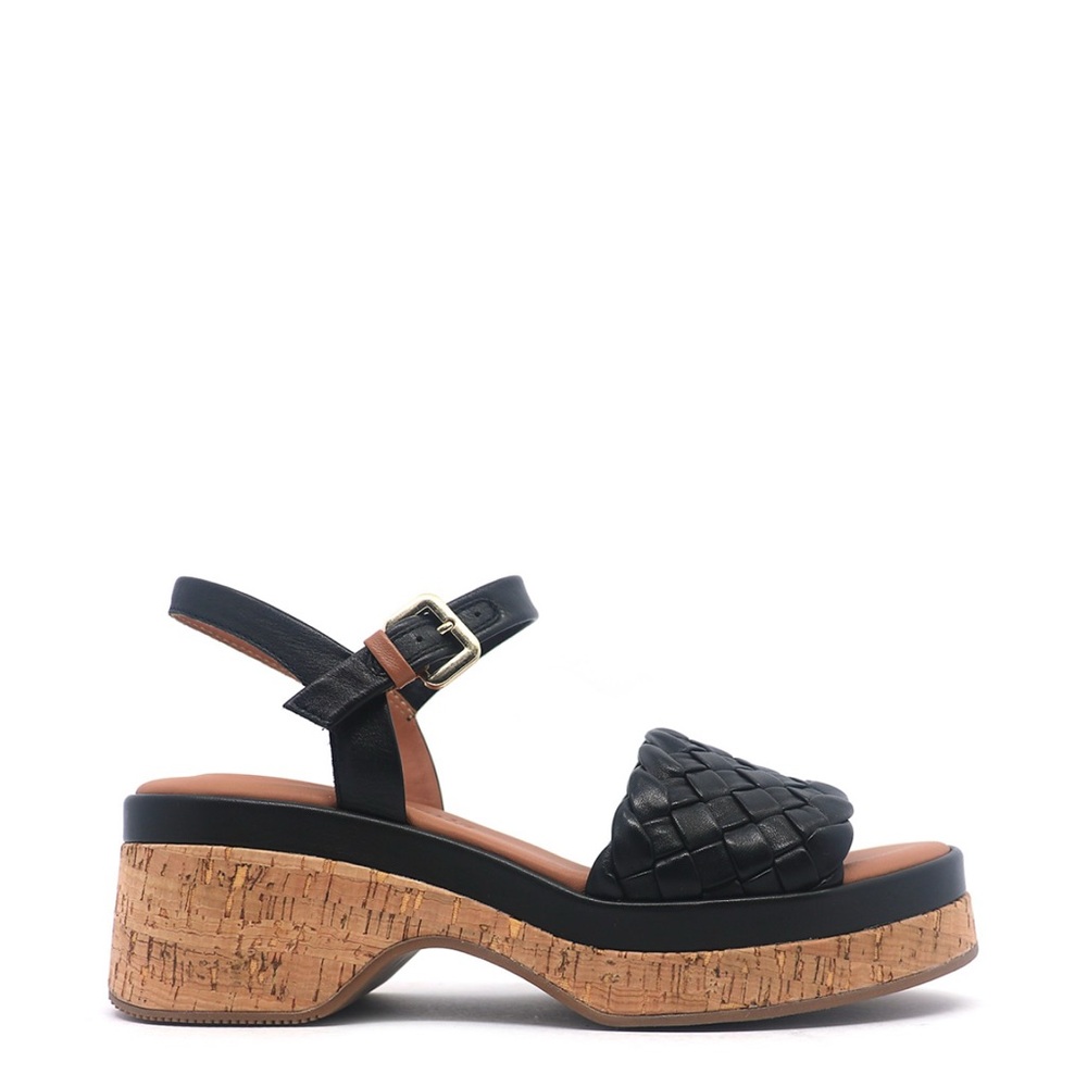 Gentle Souls Black Woven Cork Platform Sandals